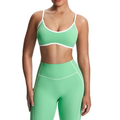 Aoxjox Women's Color Block Workout Sports Bras Fitness Lexi Lined Strappy Bra Athletic Yoga Crop Tank (Katydid Green/White, Medium) | Amazon (US)