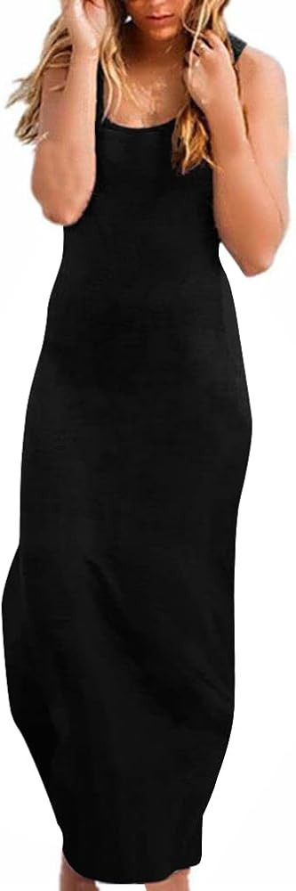 Roselux Women Sleeveless Scoop Neck Striped Maxi Sundresses Loose Racerback Long Dress | Amazon (US)