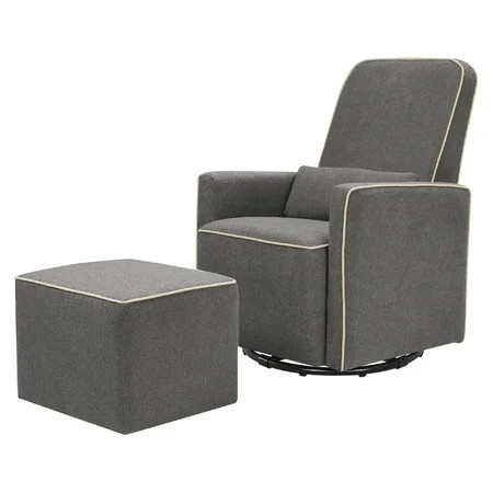 DaVinci Olive Upholstered Swivel Glider with Bonus Ottoman in Dark Grey with Cream Piping | Walmart (US)
