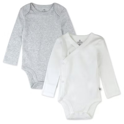 2-Piece Long Sleeve Organic Cotton Bodysuit & Side Snap Bodysuit Fog Newborn | Target