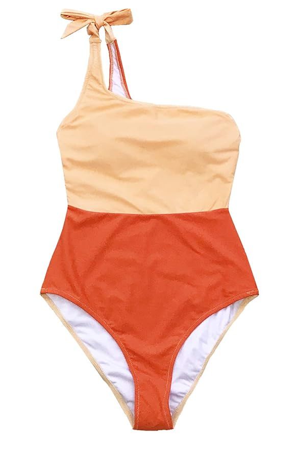 CUPSHE Women's Orange Crush One Shoulder Bowknot One-Piece Swimsuit | Amazon (US)