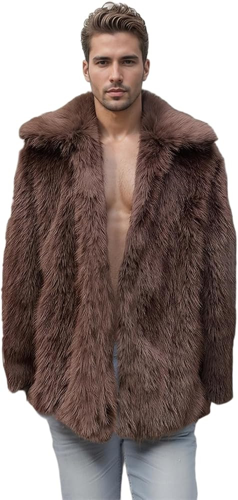 Colf Men's Winter Parka Coat Long Sleeve Turn Collar Faux Fur Coat Jacket Overcoat | Amazon (US)
