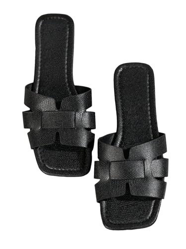 Amazon.com | GORGLITTER Women's H Sandals Cut Out Flat Sandals Snakeskin Embossed Sandals Slides ... | Amazon (US)