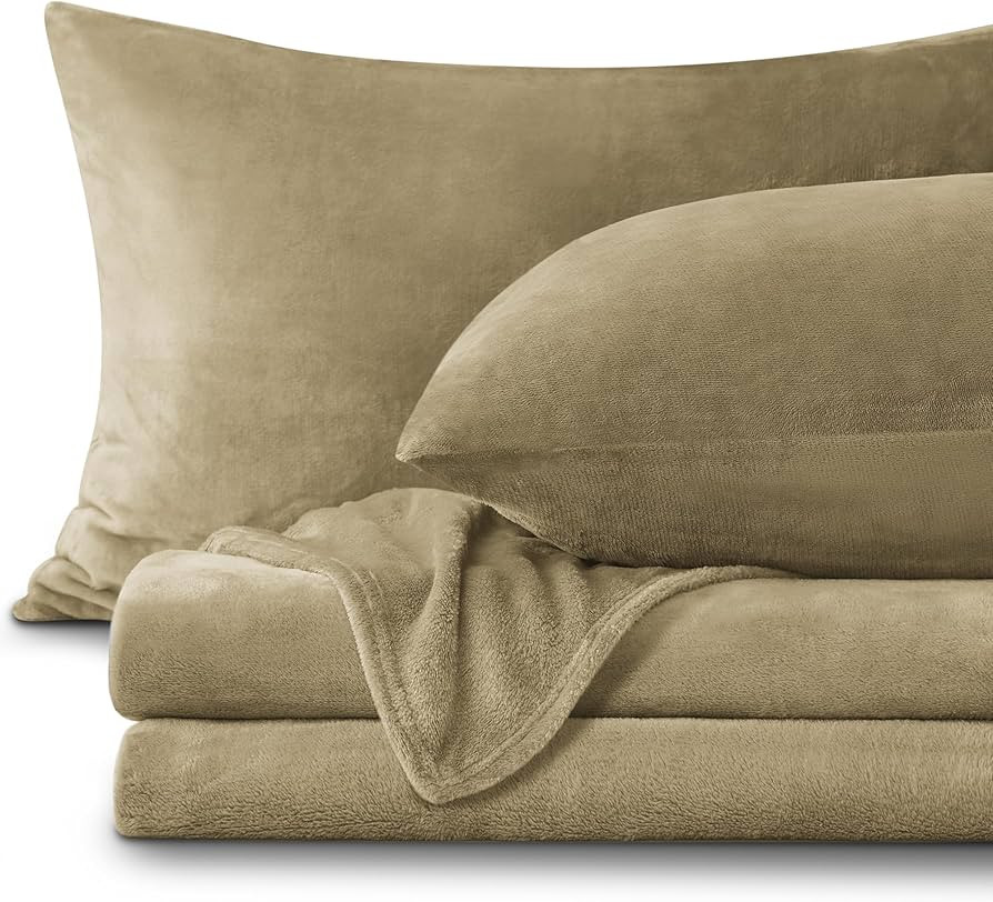 BEDELITE Flannel Sheets Queen Size Camel - Super Soft Fleece Sheets Set Fluffy Extra Plush, 4 Pie... | Amazon (US)