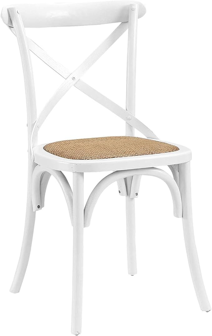 Modway Gear Rustic Modern Farmhouse Elm Wood Rattan Dining Chair in White | Amazon (US)