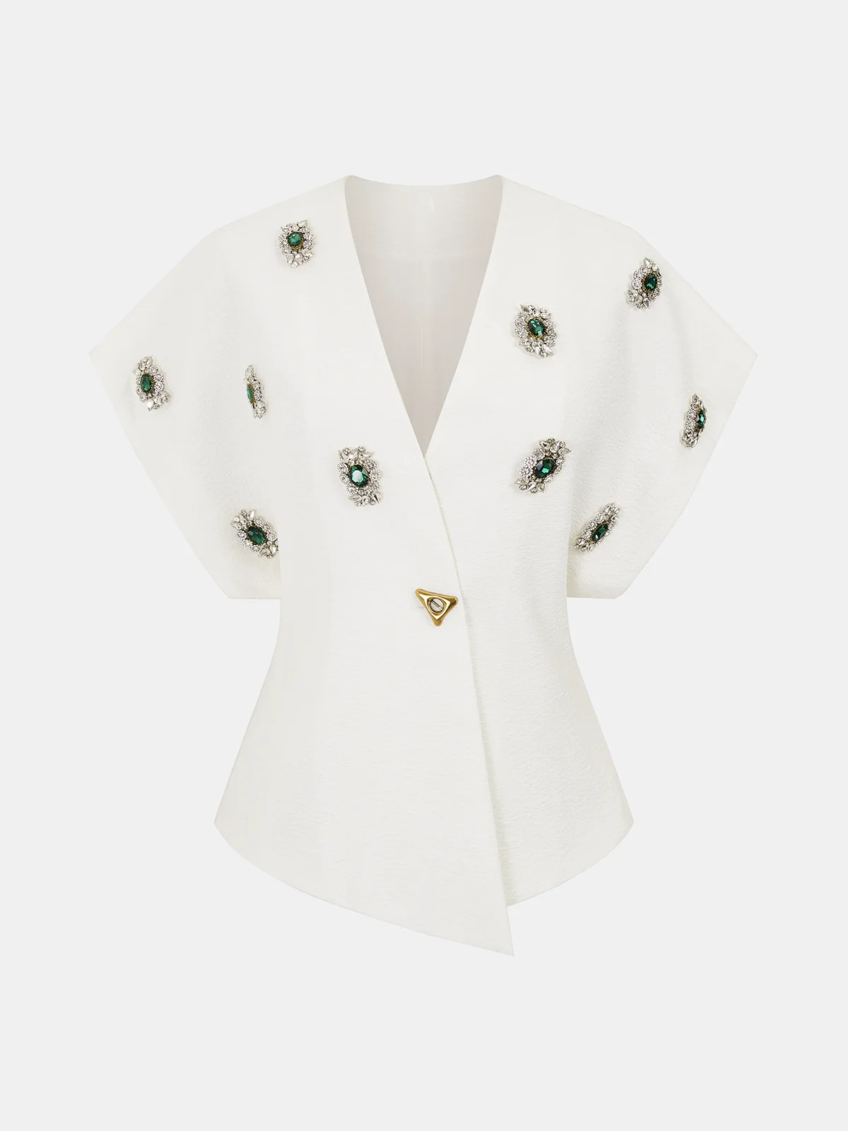 Jeweled Short Sleeve V-Neck Top | Commense