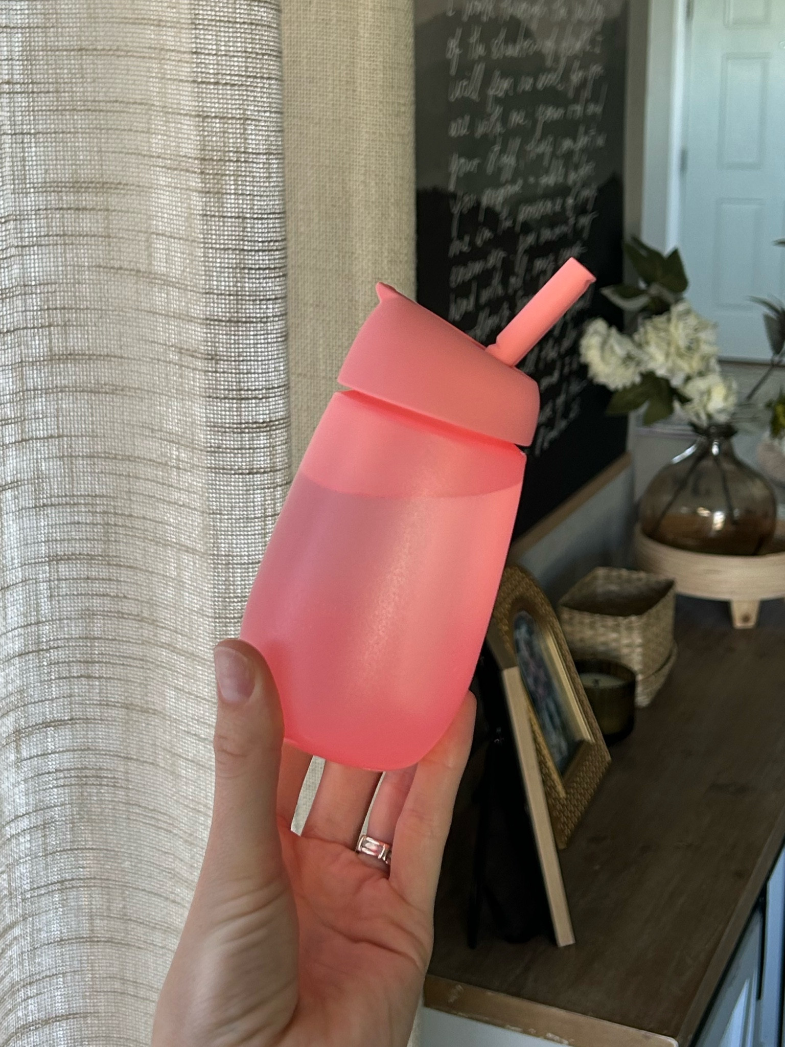 A great, introductory straw cup! I just cut the valve out with scissors and it was really easy. Made it so much easier for her to get the water out! 