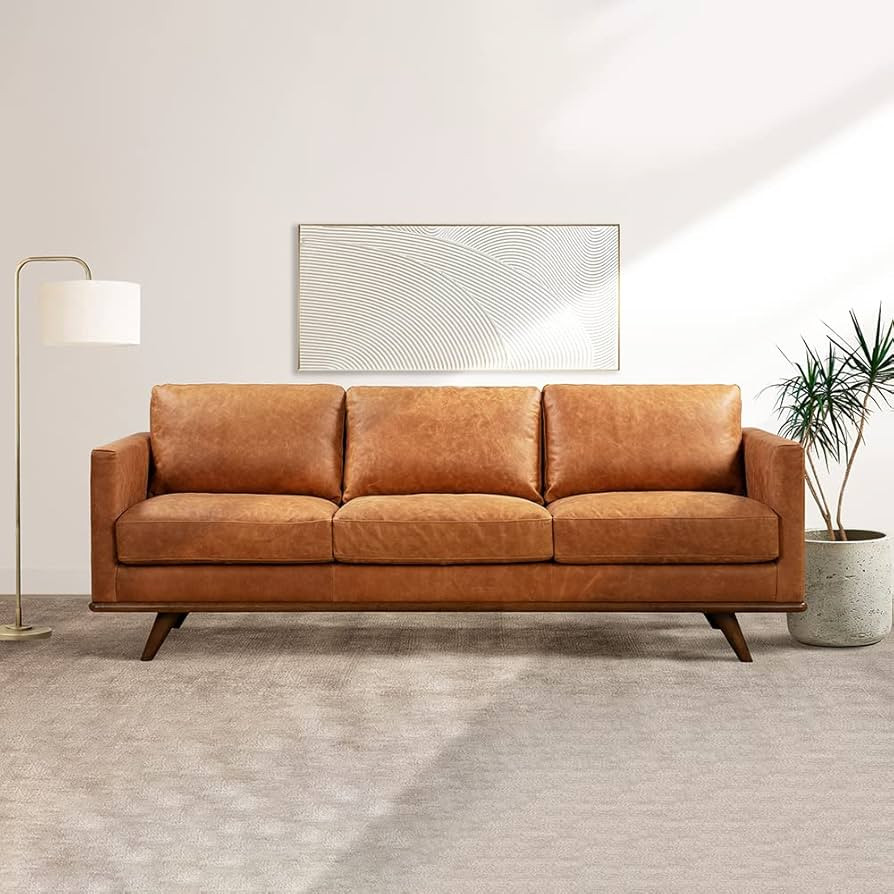 POLY & BARK Nolita Sofa in Full-Grain Pure-Aniline Italian Leather, Cognac Tan | Amazon (US)