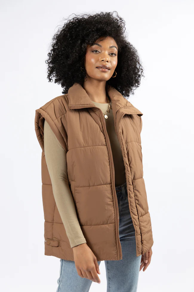 Best Bet Brown Oversized Puffer Vest FINAL SALE | Pink Lily