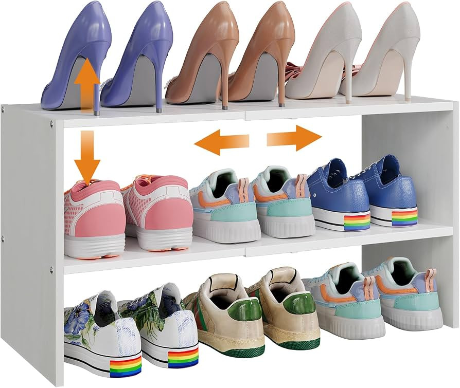 X-cosrack 2-Tier Shoe Rack Organizer for Closet, Expandable and Adjustable White Shoe Rack, Stack... | Amazon (US)