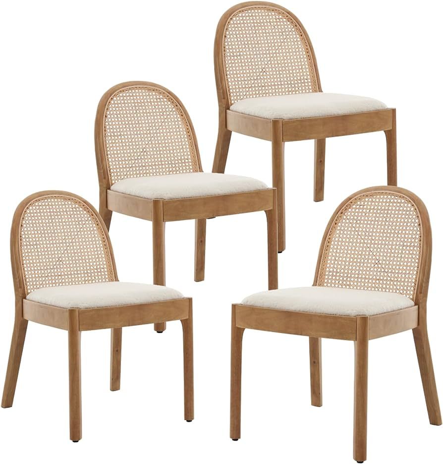 HEAH-YO Modern Rattan Dining Chairs Set of 4, Upholstered Fur Fabric Dining Room Chairs with Back... | Amazon (US)
