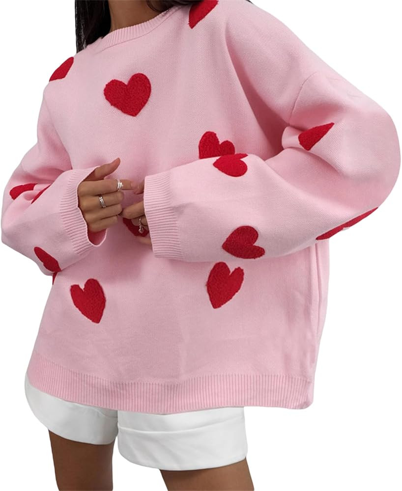 Women Valentines Day Turtleneck Sweaters for Teen Girls Heart Print Oversized Long Sleeve Knit Pu... | Amazon (US)