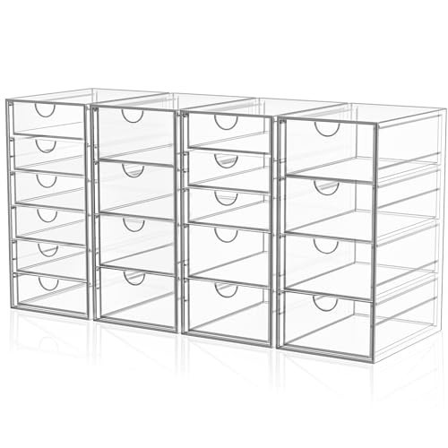 YFXCVSL Acrylic Makeup Organizer with 19 Drawers, 4 Pack Clear Storage Drawers, Bathroom Makeup Organizer for Palettes, Cosmetic, and Beauty Supplies,Ideal for Vanity, Cabinet,Desk Organization | Amazon (US)