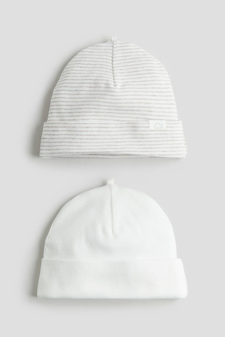 2-pack Cotton Hats - White/beige striped - Kids | H&M US | H&M (US + CA)