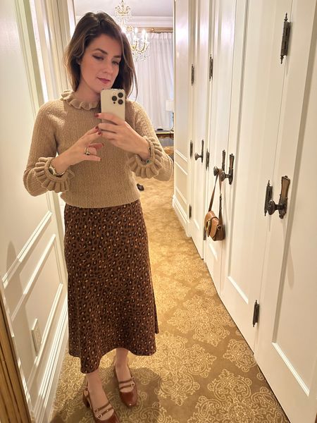 Fall Outfit- I can’t stop wearing these shoes this season. Love how they look with this skirt and sweater.  All very versatile pieces  