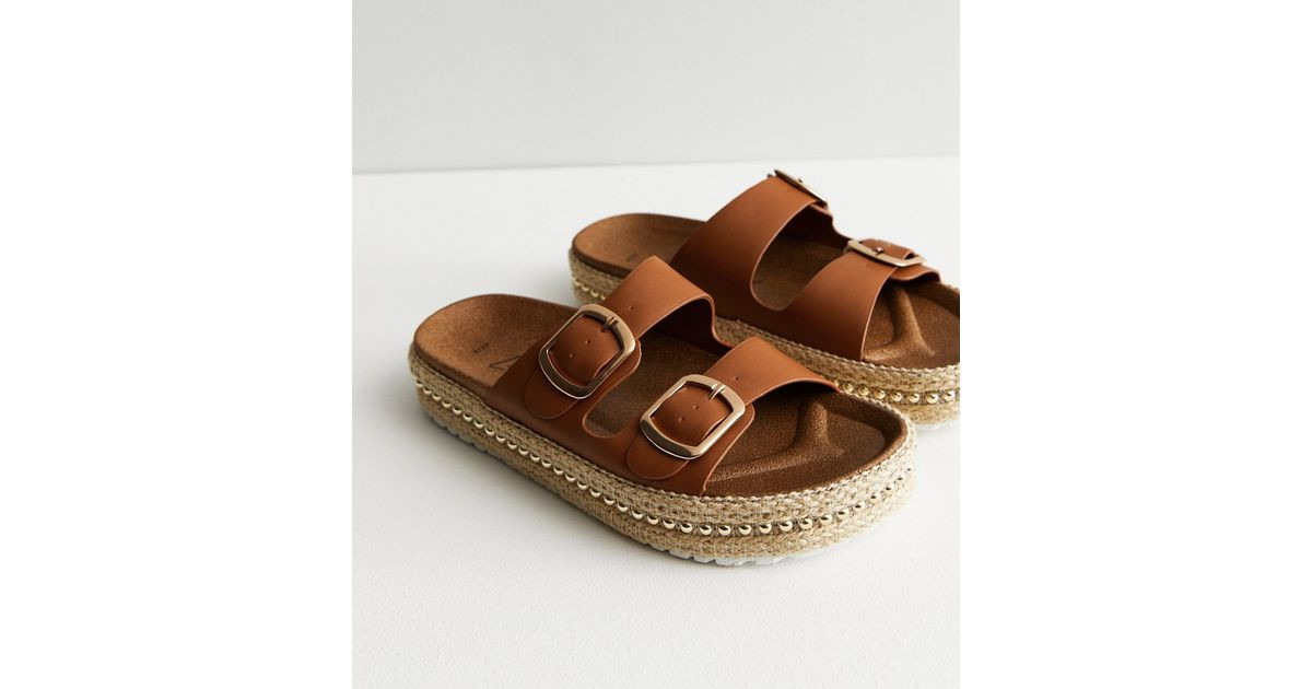 Tan Beaded Espadrille Chunky Sliders | New Look | New Look (UK)