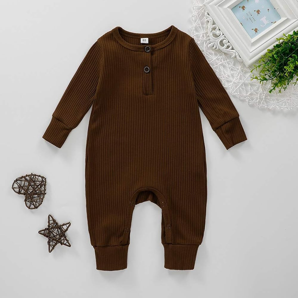 Kuriozud Newborn Infant Unisex Baby Boy Girl Button Solid Romper Bodysuit One Piece Jumpsuit Outfits | Amazon (US)