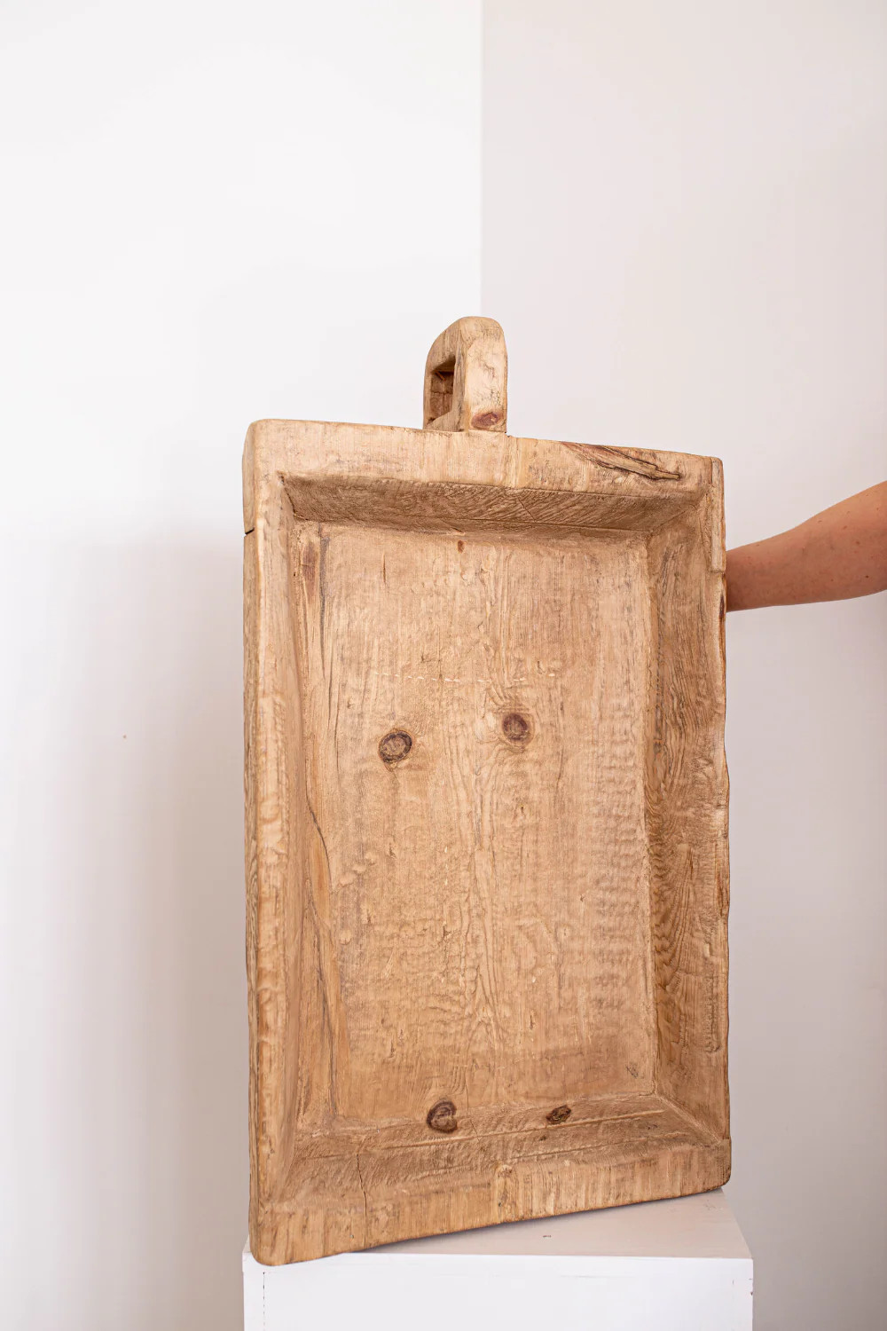 Square Elm Wood Basin Large with Handle | Luxe B Co