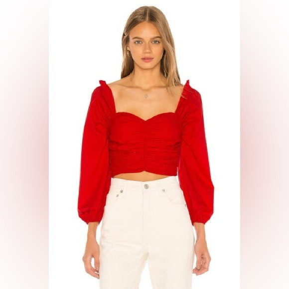 [lovers + friends] octavia puff long sleeve bustier corset crop top red S | Poshmark