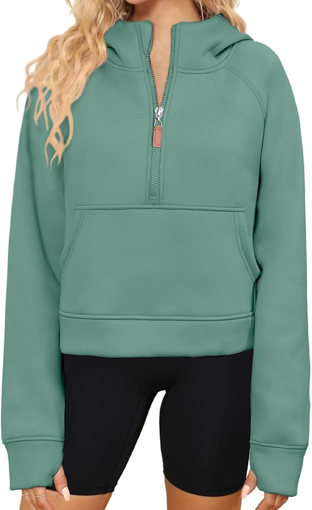 POGTMM Womens Half Zip Cropped Hoodies Fleece Lined Quarter Zip Up Pullover Athletic Trendy Sweat... | Amazon (US)