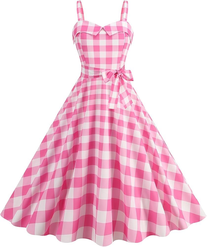 Vintage Dress for Women 1950s Retro Halter Gingham Polka Dots Swing Cocktail Party Rockabilly Mov... | Amazon (US)