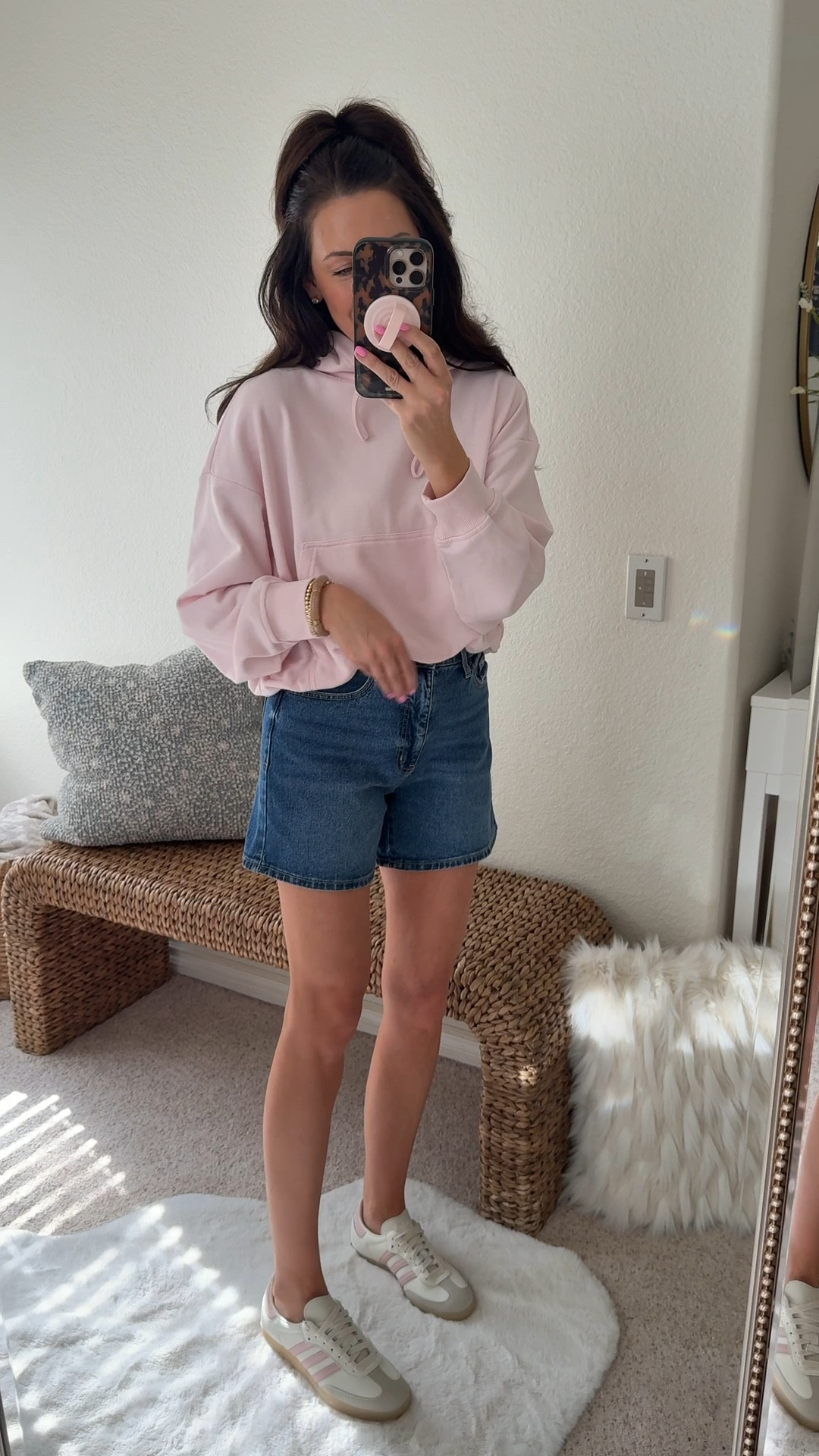 Small pullover
4 in shorts—between sizes go up
I went down 1/2 size in the sambas 

#LTKootd #LTKmomlife #LTKSeasonal