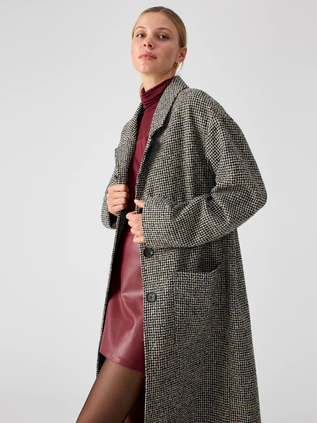 Myer Duster Coat Houndstooth Mini | Sanctuary Clothing