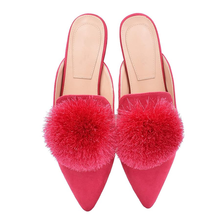Fericzot Slip On Mule Backless Loafers Flats Puff Pompom Pointed Toe Casual Shoes Slippers | Amazon (US)
