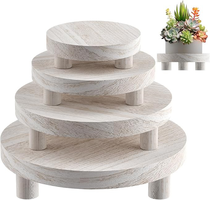 Wood Plant Stand Indoor Outdoor, 12/10/8/6" Round Wood Riser for Decor Wooden Stool Display Stand... | Amazon (US)