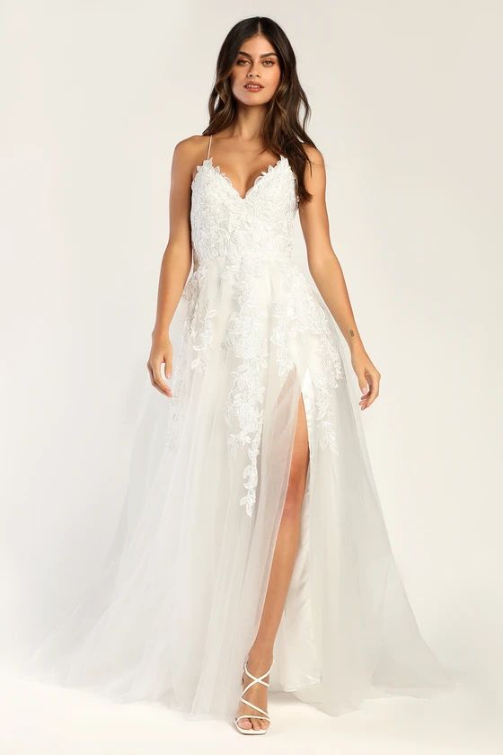 Vow to Cherish White Embroidered Lace-Up Tulle Maxi Dress | Lulus