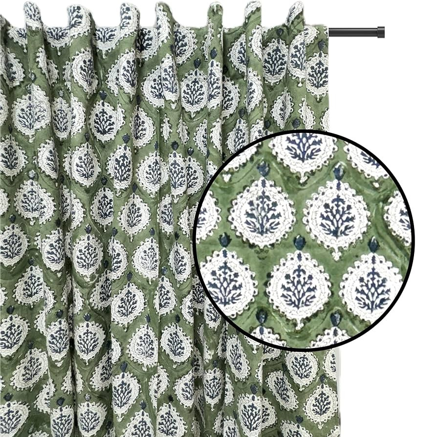 ATOSII 100% Cotton Single Panel Floral Block Print Curtain, Easy Hanging with Rod Pocket & Loop, ... | Amazon (US)