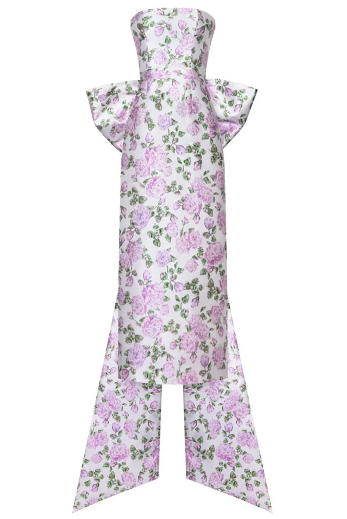 The Gabrielle Gown with Detachable Bow in Pink & Green | Over The Moon