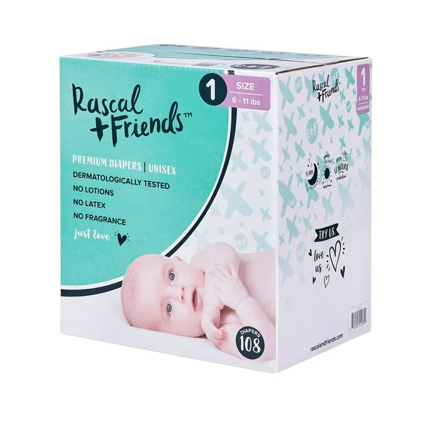 Rascal + Friends Premium Diapers, Size 1, 108 Count - Walmart.com | Walmart (US)