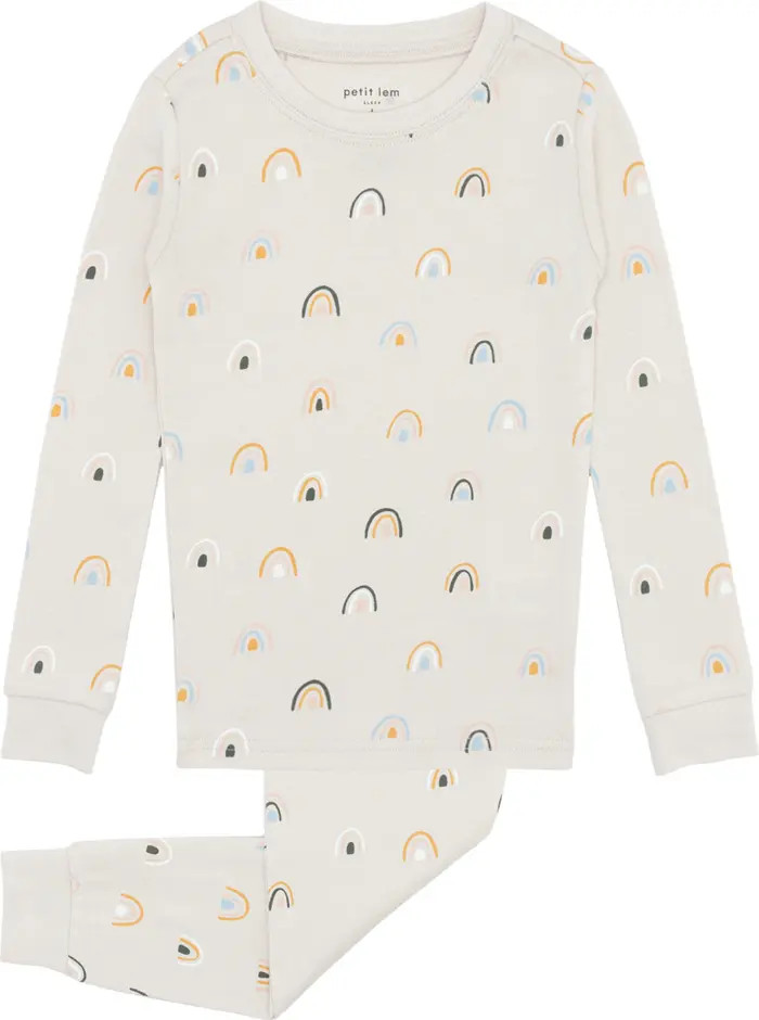 Kids' Rainbow Print Fitted Organic Cotton Two-Piece Pajamas | Nordstrom