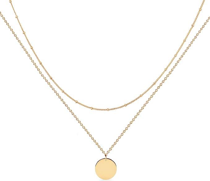 Mevecco Layered Heart Necklace Pendant Handmade 18k Gold Plated Dainty Gold Choker Arrow Bar Laye... | Amazon (US)