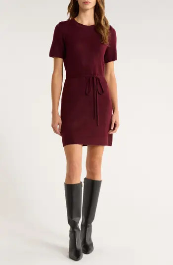 Short Sleeve Tie Waist Sweater Dress | Nordstrom