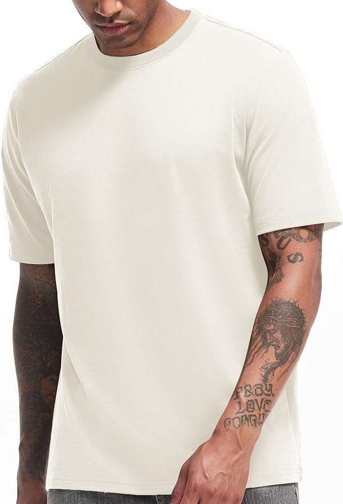 VEIISAR Men's Heavy Weight Crew Neck T-Shirt Mens Premium Cotton Tee - Pre Shrunk S-3XL | Amazon (US)