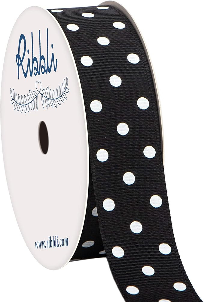 Ribbli Grosgrain Polka Dot Craft Ribbon,7/8 Inch,10-Yard Spool,Black with White Dots,Use for Hair... | Amazon (US)