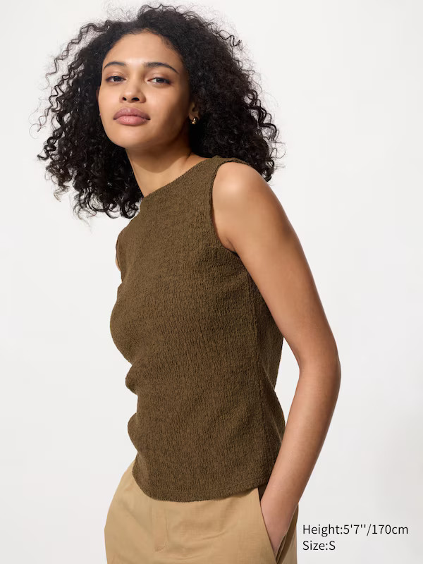 Shirring Boat Neck Sleeveless T-Shirt | UNIQLO (US)