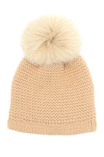 Genuine Fox Fur Pompom Knit Beanie | Nordstrom Rack