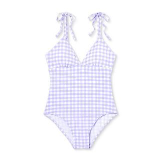 Women's Shoulder Tie Gingham Medium Coverage One Piece Swimsuit - Kona Sol™ Silent Lilac | Target