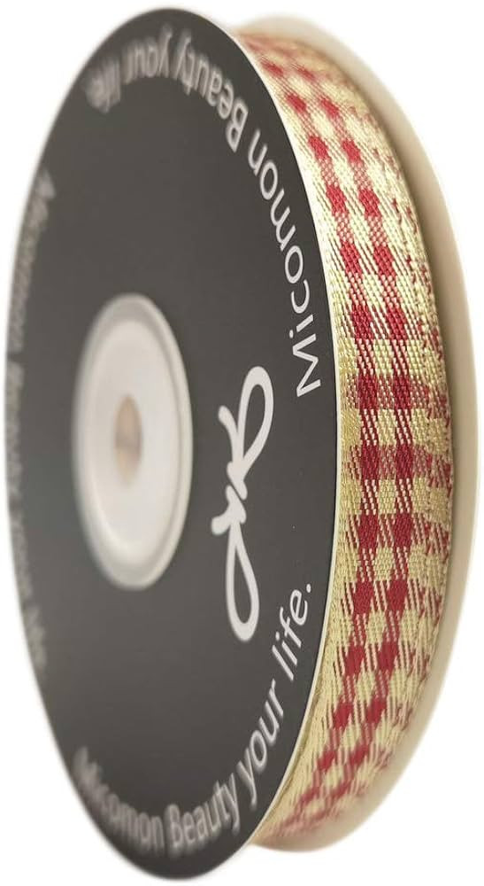 Micomon Red and Tan Gingham Checkered Ribbon 25 Yards Each Roll 100% Polyester (3/8", Tan) | Amazon (US)