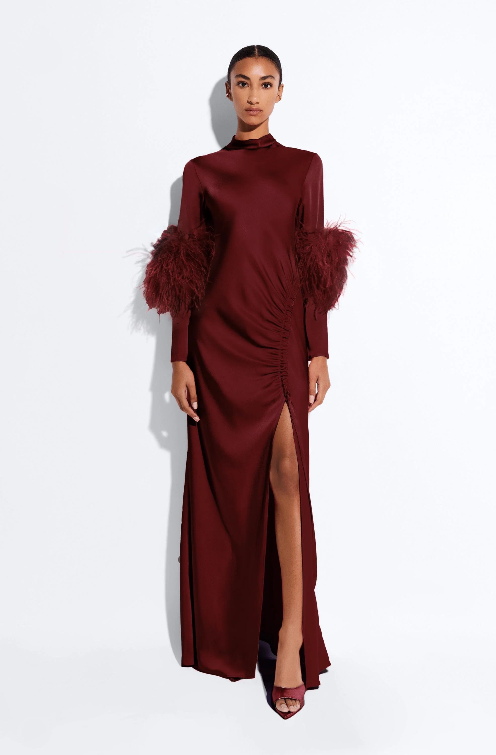 Satin Tab Gown With Feathers | Lapointe (US)
