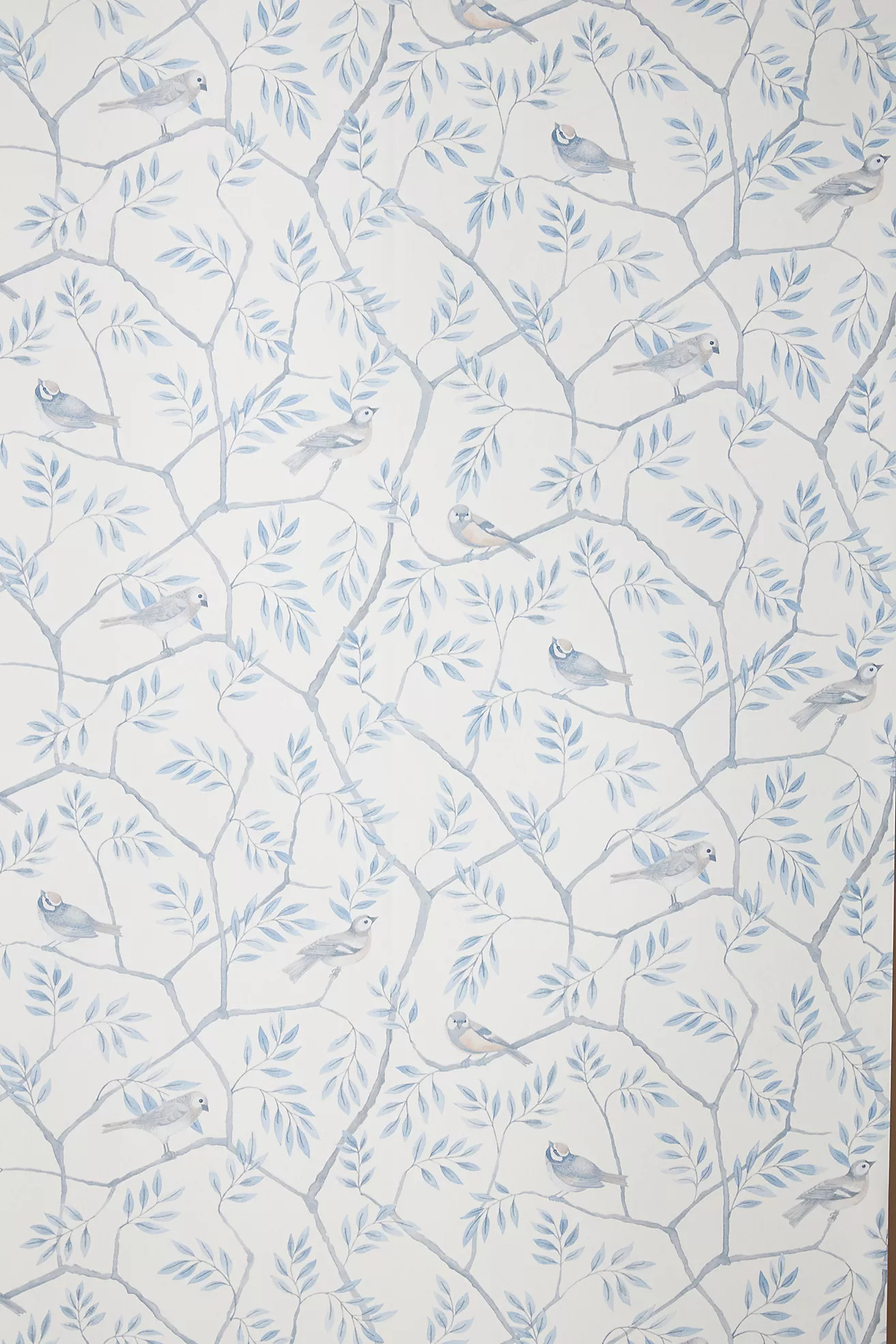 Crossbill Light Blue Floral Bird Wallpaper | Anthropologie (US)