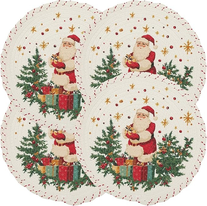 Lahome Round Christmas Placemats Set of 4,13 Inch Round Table Mats for Dining Tables Decorations,... | Amazon (US)