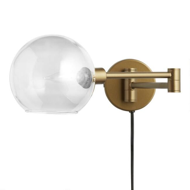 Smoke Gray Glass Dome Adjustable Luna Wall Sconce | World Market