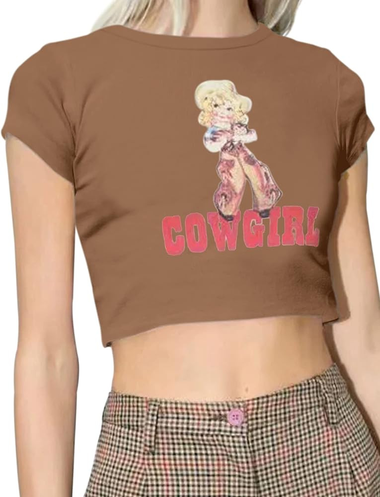 MISSACTIVER Women’s Sexy Vintage Graphic and Letter Print Crop Top Casual Summer Slim Short Sl... | Amazon (US)