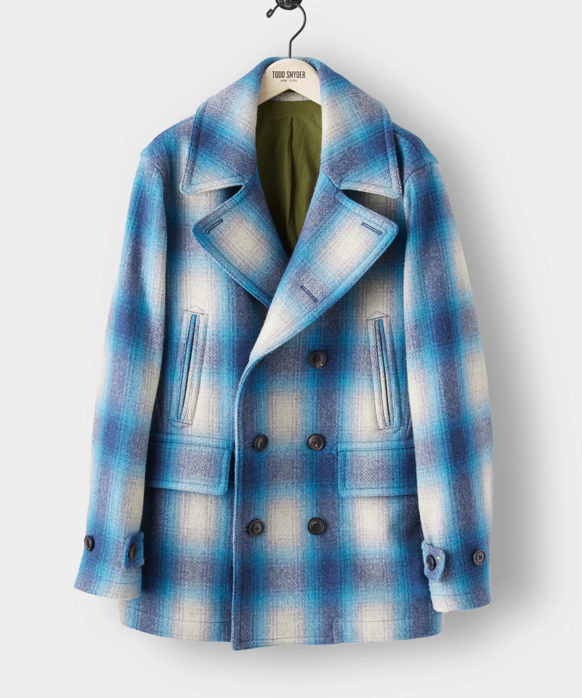 Italian Wool Peacoat in Vintage Blue Plaid | Todd Snyder