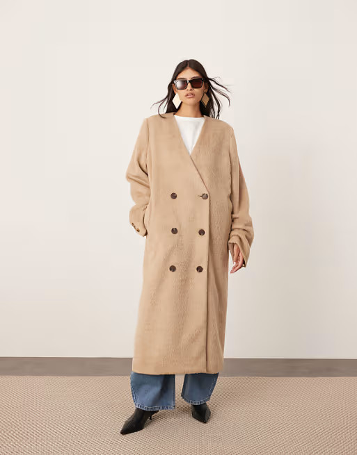 ASOS EDITION wool mix oversized double breasted coat in oatmeal | ASOS (Global)