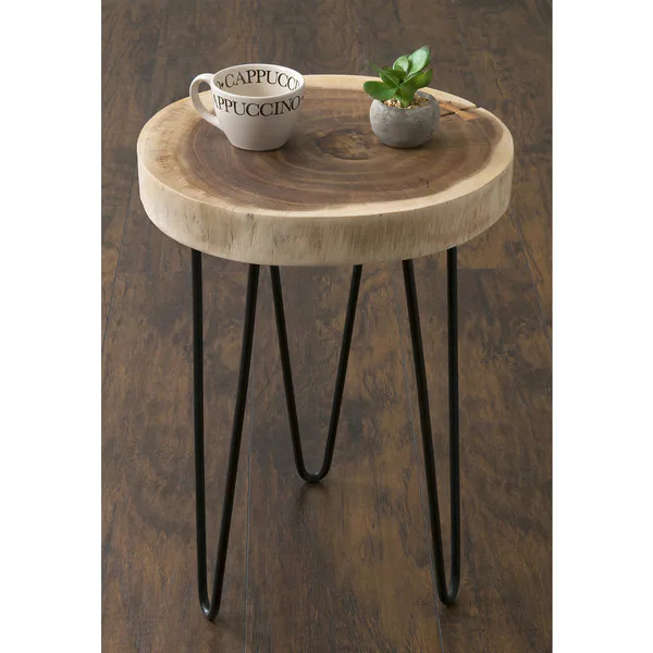 Natural Wood Cross Cut Side Table with Iron Hairpin Legs - Large - Natural | Bed Bath & Beyond